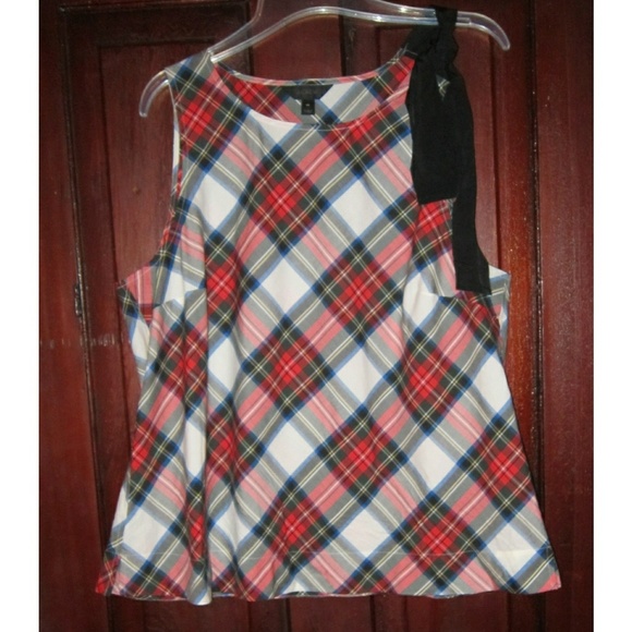 Plaid Top Sleeveless Shirt Blouse Tie 